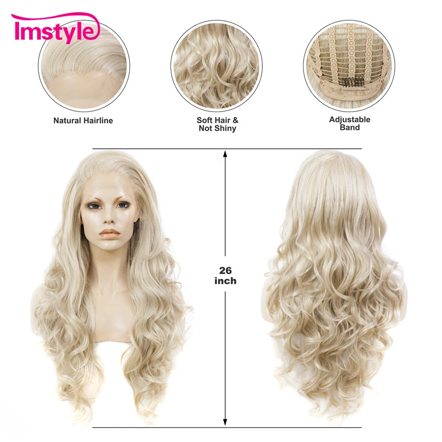 Imstyle Ash Blonde Synthetic Lace Front Wig Long Hair Wavy Wigs For Women High Temperature Fiber Cosplay Lace Front Wig