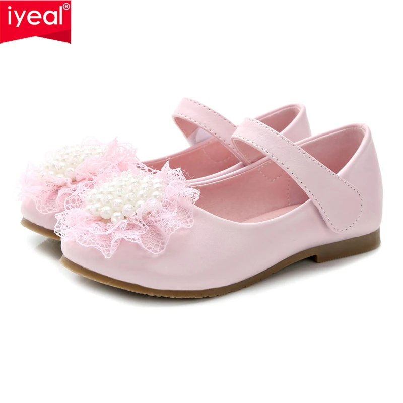 IYEAL Pink Ivory Kids Baby Toddler Flower Children Wedding Party Dress Princess Leather Shoes For Girls School Dance Shoes