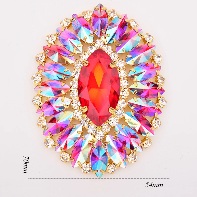 JUNAO 54*70mm 1pcs Sew On Colorful Glass Rhinestone Applique Big Flower Crystal Strass Stones For Dress Shoes Jewelry Crafts