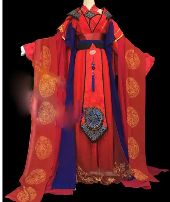 Peony Wedding Red Bride and Groom Long Tail Gorgeous Wedding Hanfu Cos Jin Mi Jun Fo Universal Cosplay Hanfu for Couple set