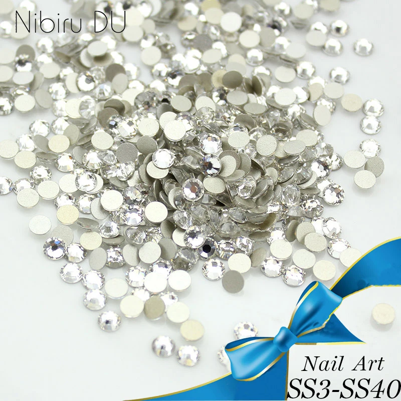 Luxury Crystal Clear ss3-ss40 Glass  Nail Art Rhinestones For Nail Art Charms 3D Decoration Non hotfix Flat Back Stones