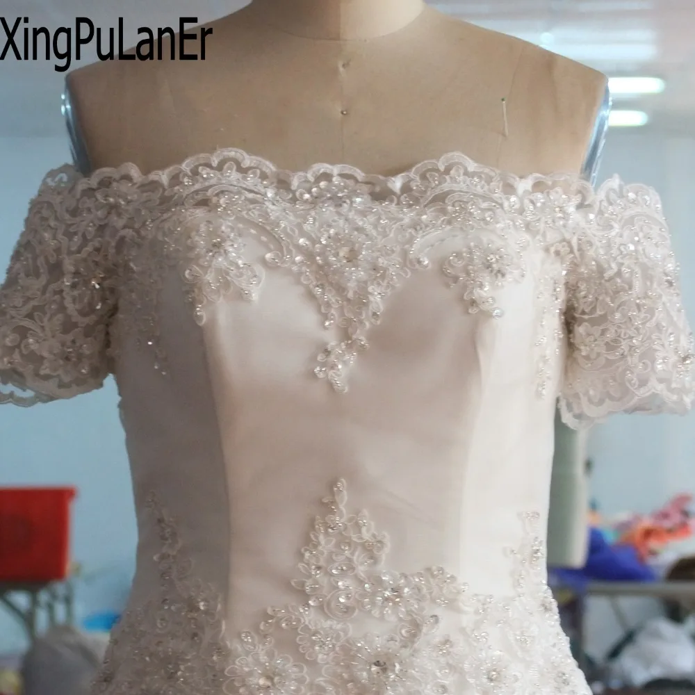 XingPuLanEr 제국 레이스 Appliqued vestido de noiva de renda 흰색 긴 빈티지 신부 드레스 짧은 소매 웨딩 드레스 플러스