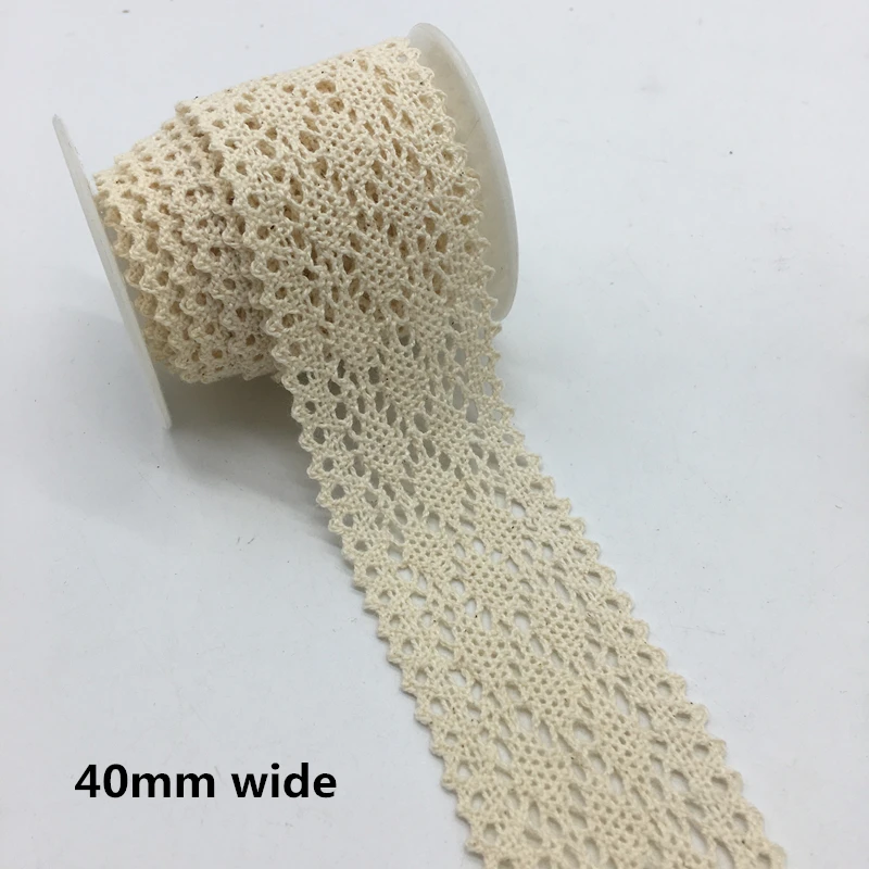 2 Yards/lot 40mm Wide Apparel Sewing Fabric Trim Cotton Crocheted Lace Fabric Ribbon Handmade Accessories #FF11