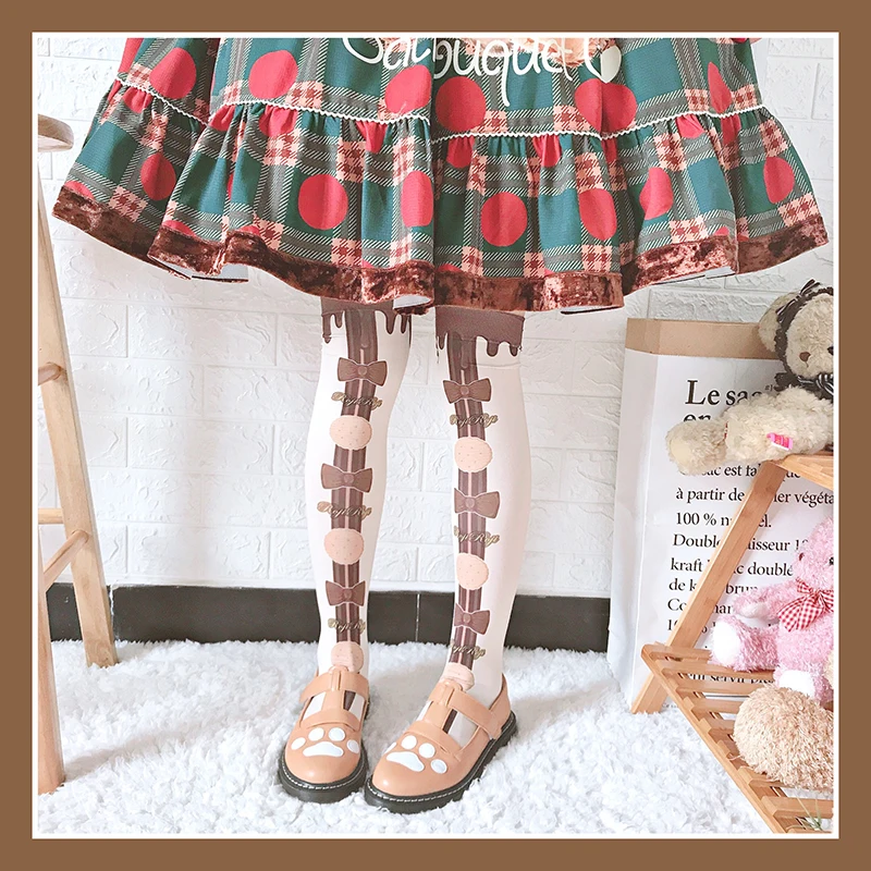 80 d Lolita socks female cone printed velvet thin legs socks in summer over - the - knee Lolita Japanese socks