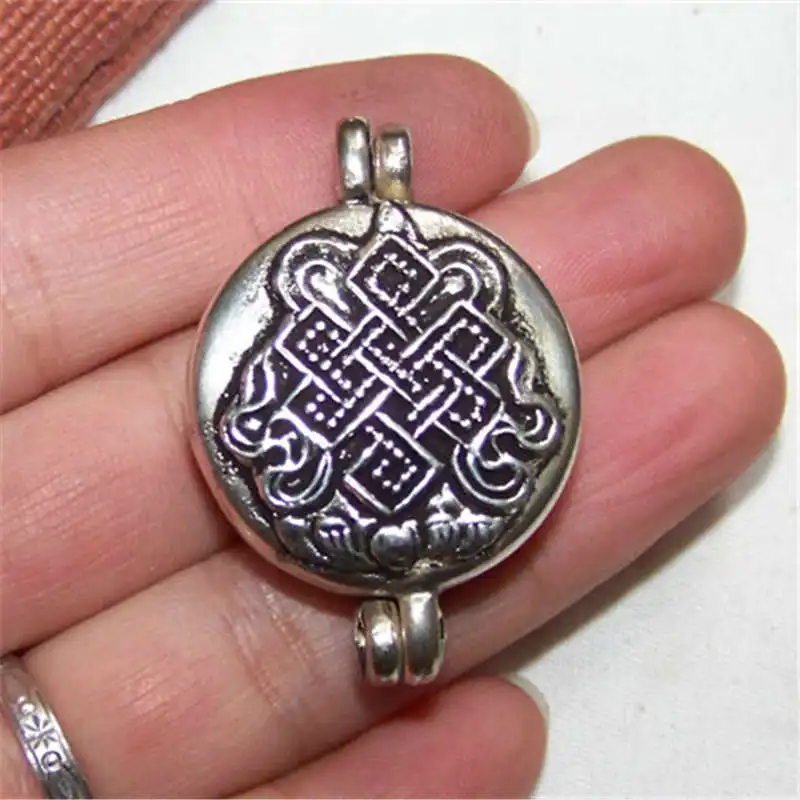 Tibetan Amulet Prayer Box Locket KALACHAKRA and Endless Knots Gau TGB036