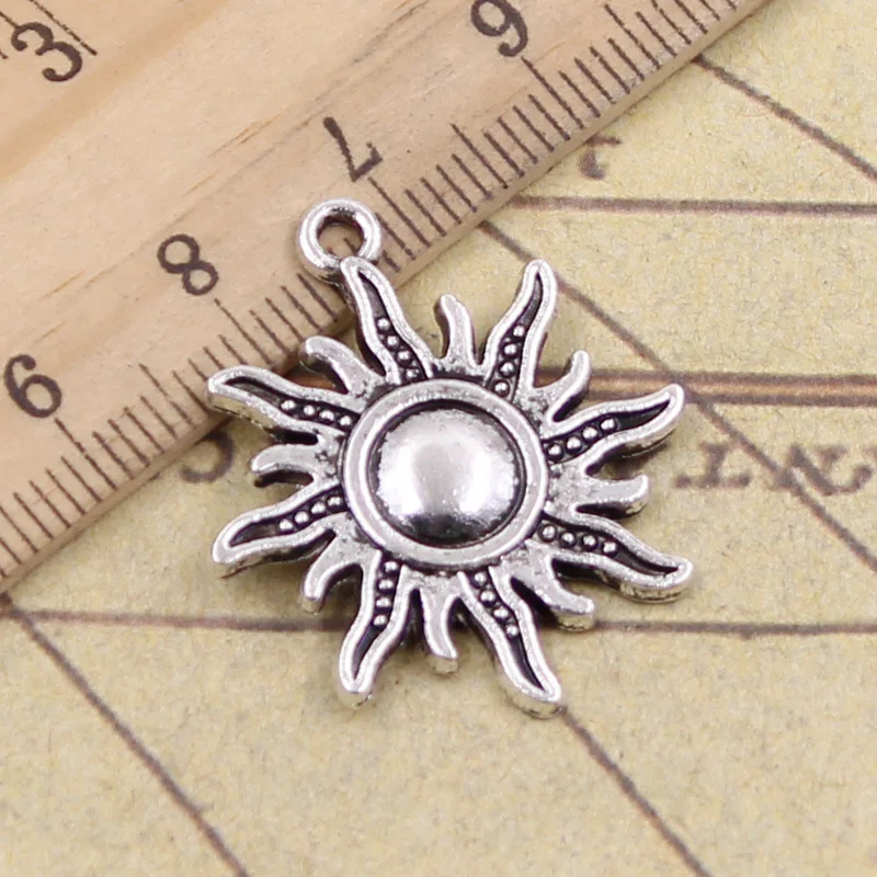 15pcs Charms Sun Sunburst 28x25mm Tibetan Bronze Silver Color Pendants Antique Jewelry Making DIY Handmade Craft For Bracelet