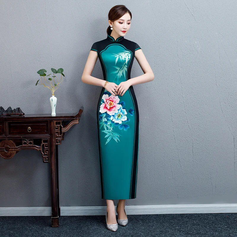 

Sexy Women Long Cheongsam Brand Designer Traditional Chinese style Dress Womans Qipao Slim Party Dresses Vestido 4XL