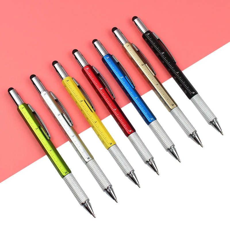 7PCS/Set Multifunctional Ballpoint Pen Overvalue Handy Tech Tool Ballpoint Pens Screwdriver Ruler Spirit Level Multifunction