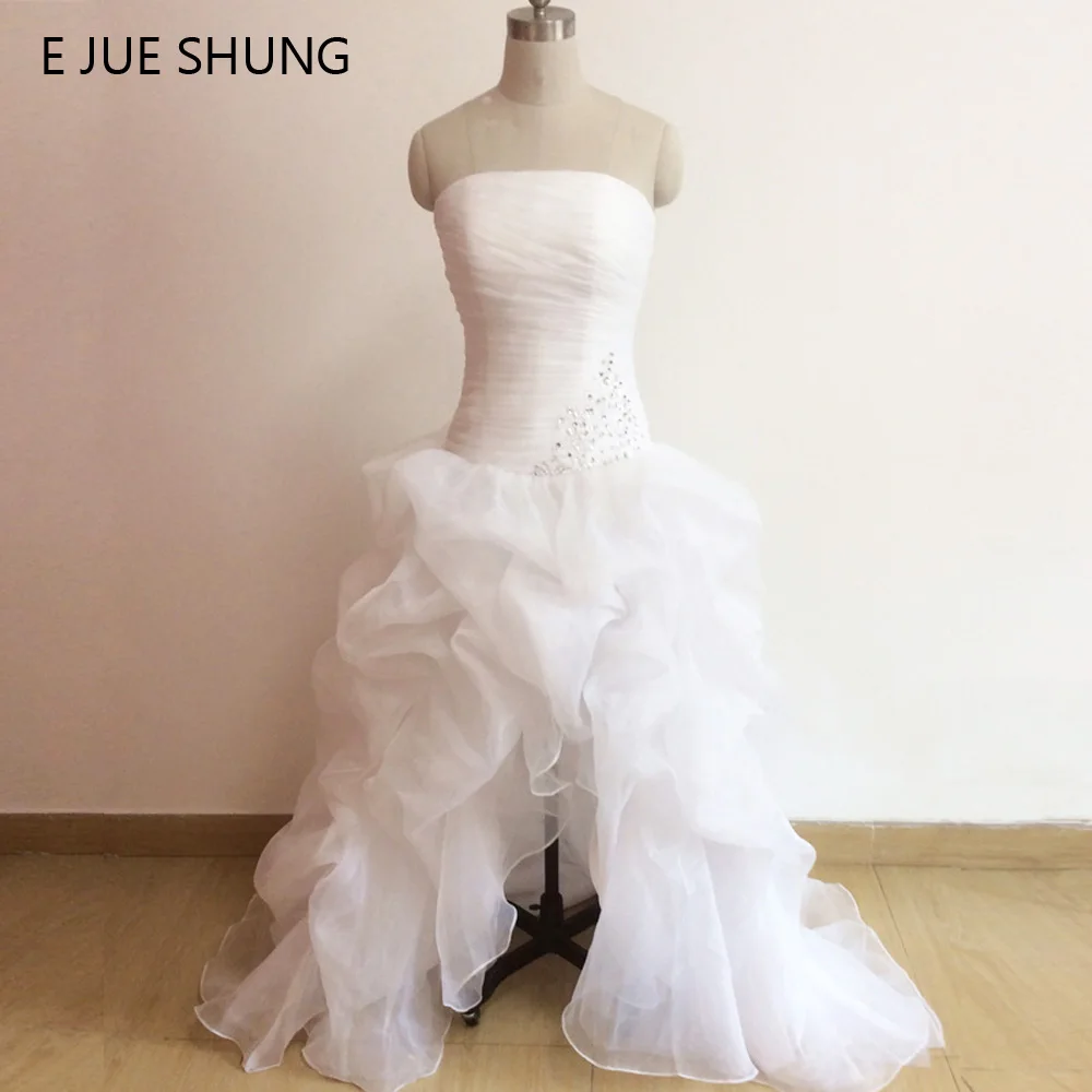 

E JUE SHUNG White Organza Long Back Front Short Beach Wedding Dresses Hi Low Romantic Bridal Gowns Robe De Mariee