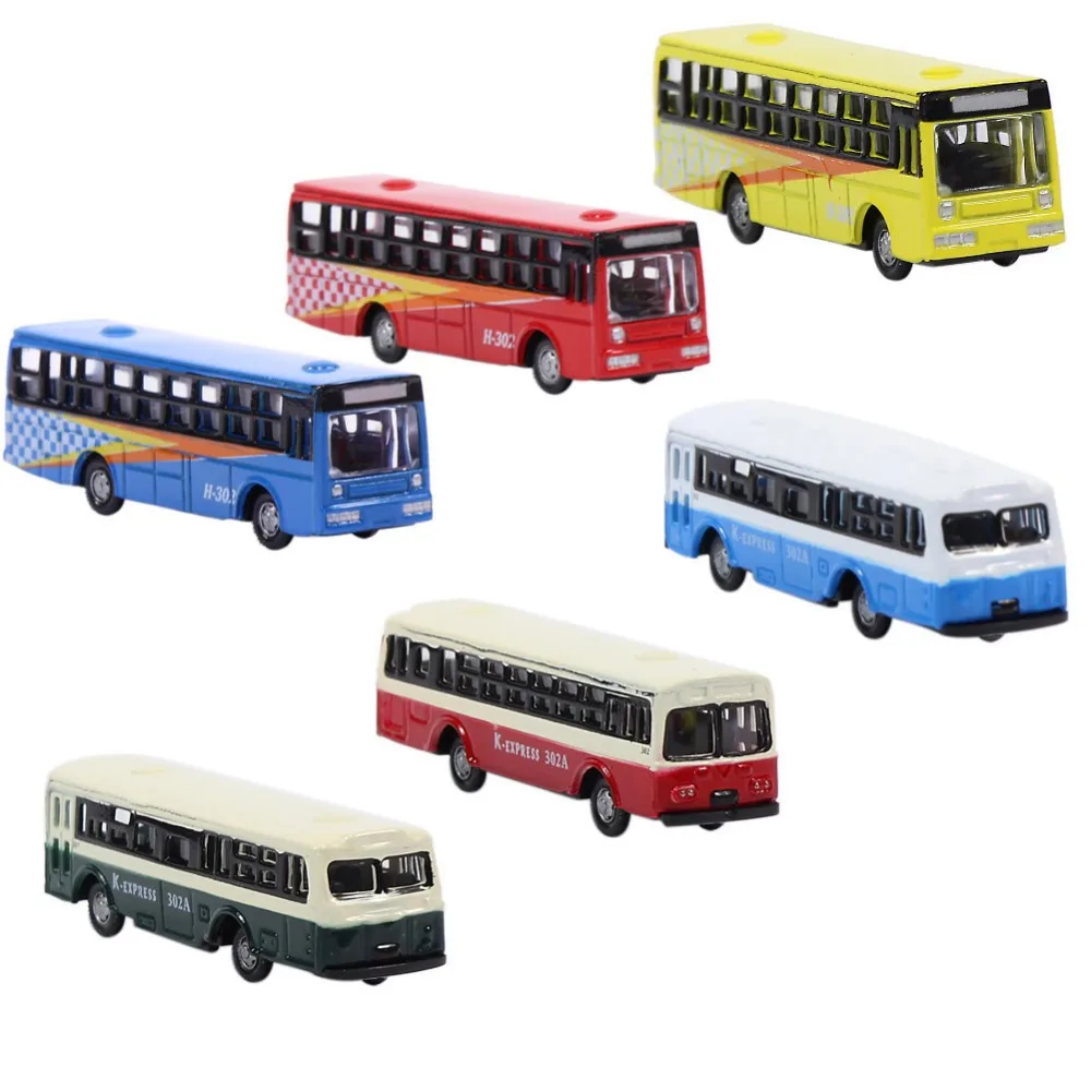 Evemodel 6pcs N Scale 1:160 Diecast Model Buses Mini Bus Train Layout Free Wheels BS150