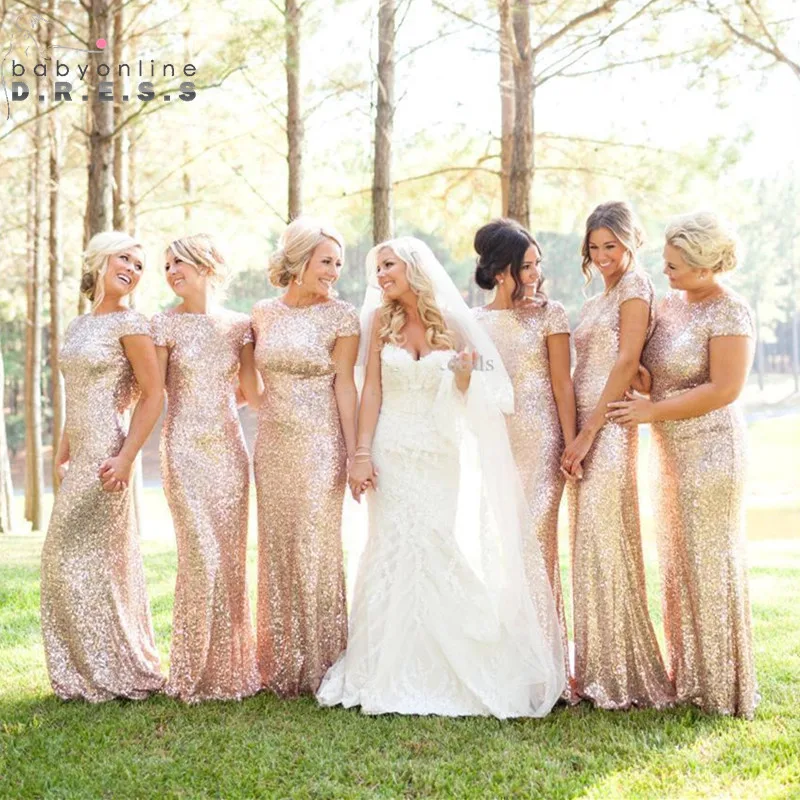 Reflective Dress Rose Gold Sequined Bridesmaid Dresses 2020 Mermaid Dress for Wedding Party Robe Demoiselle D'honneur