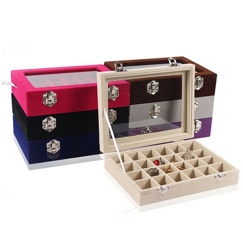 Caja con 24 rejillas para anillo, joyería, pendientes, collares, estuche de maquillaje, Gargantilla, organizador de joyería para mujer, gran oferta