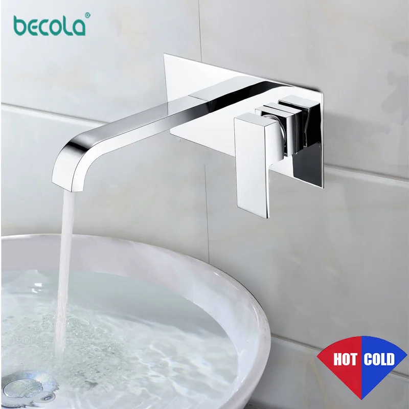 BECOLA Bathroom Faucet Basin Sink Tap Wall Mounted Chrome Brass Mixer With Embedded Box Torneira Concealed Basin Faucet B-325