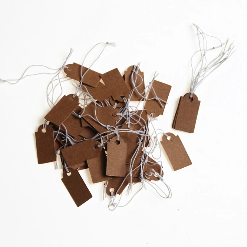 New Price Tag 100Pcs Brown Kraft String Blanks Wedding Favour Price Label Paper Pricing Tags With Rope 22x13mm