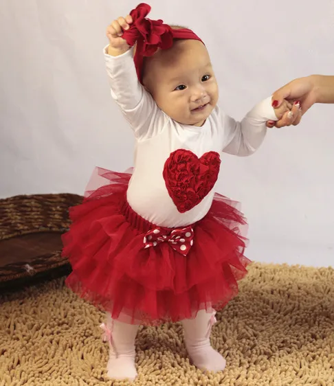 

Baby Christmas dress set newborn Infant romper bow lace tutu skirt hair band three pieces suit toddler girls fashion clothing