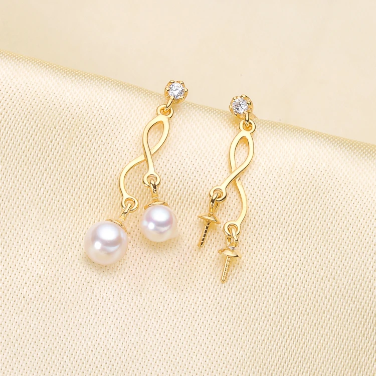 

Elegant Double Pearl Beads Drop Earrings Settings S925 Sterling Silver Earrings Fittings Women DIY Earrings Accessory 3Pairs/Lot