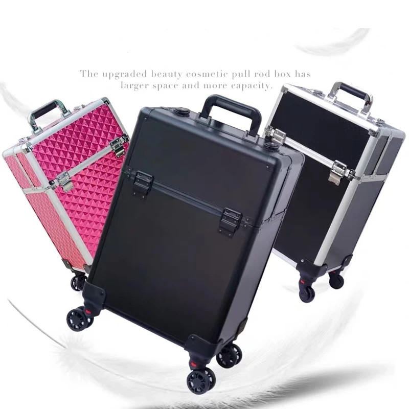 New Women Trolley Cosmetic case with Wheel,Nails Makeup Toolbox,Multifunction Beauty Tattoo Box Rolling Luggage Trolley Suitcase