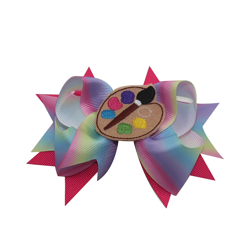 

20Pcs 5 Inch Rainbow Hair Bow Hair Clip School Barrettes Color Geometric Design Alligator Clip Kids Girls Hair Accessories