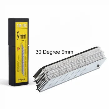 50 יחידות להבי חילוף לסכין FOSHIO מפלדת פחמן 30 מעלות להב 9mm לסכין אמנות רכב עטיפת ויניל סרט מדבקה כלי חיתוך