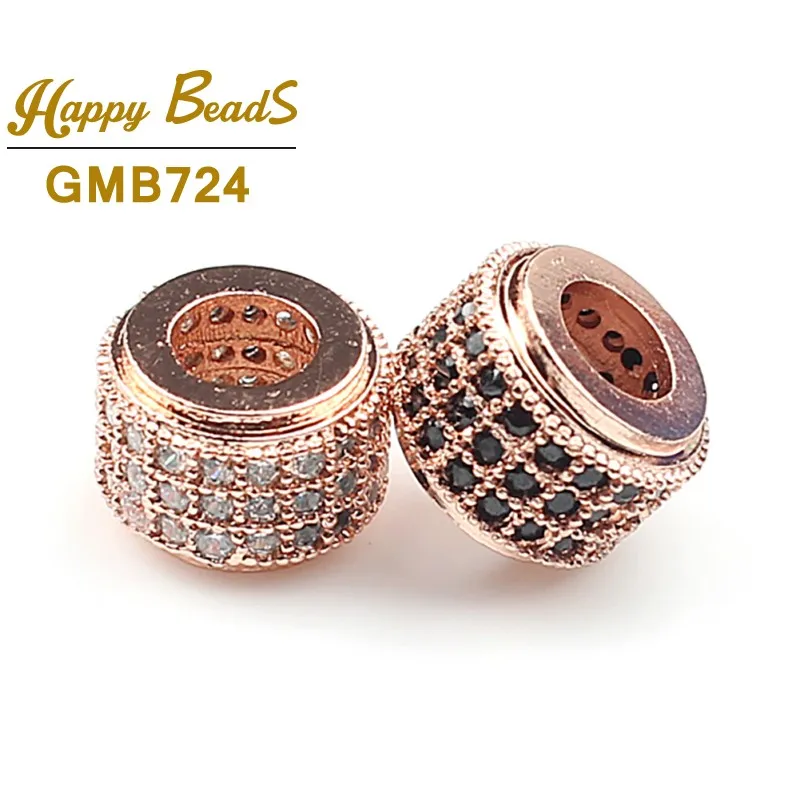 3pcs/lot Fashion Basic CZ Beads Metal Brass Micro Pave Crystal Zircon Round Tube Space Bead for Jewelry DIY Bracelet Making