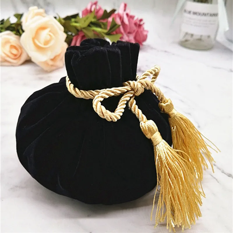 6pcs/lot 12*17cm Velvet Black color Jewellery Bags With Tassel Wedding candy Pouch large wedding gift bag