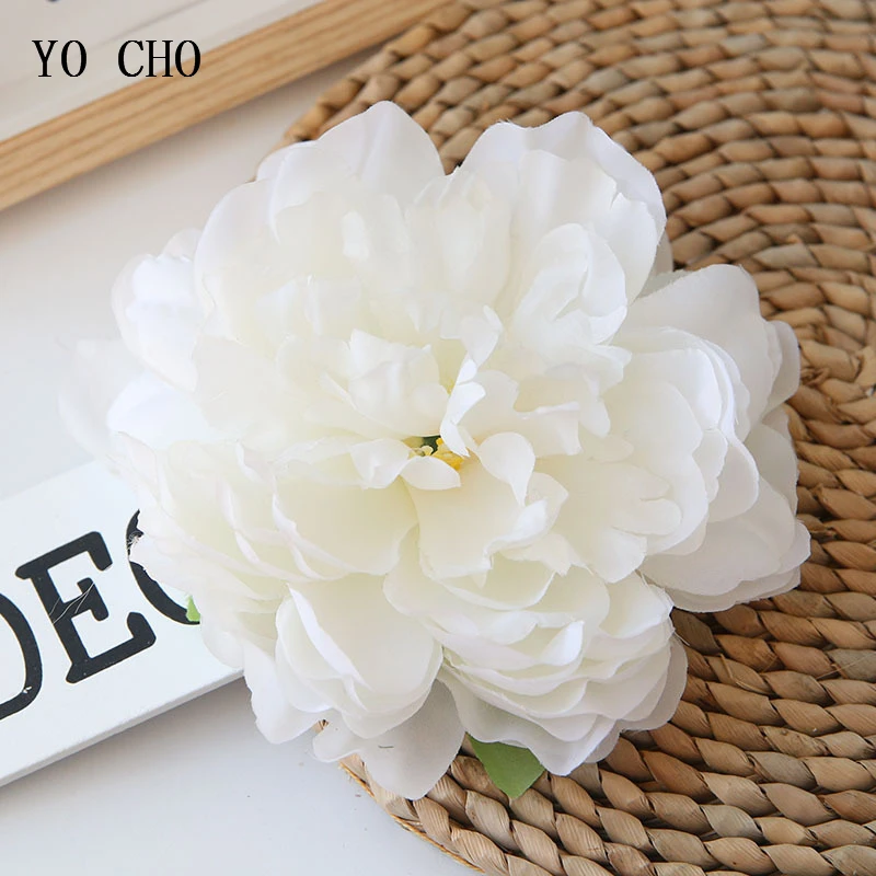 YO CHO Artificial Flower Large Peony Heads 15CM Fake Yellow Peonies Silk Craft Fabric Flower Wedding Garden Home Gift Decoration