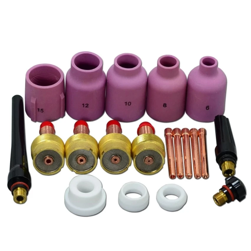 

TIG Consumable KIT Large Diameter Alumina Nozzle Gas Lens Collet Bodies Fit TIG Welding Torch PTA DB SR WP 17 18 26 Series 20PK