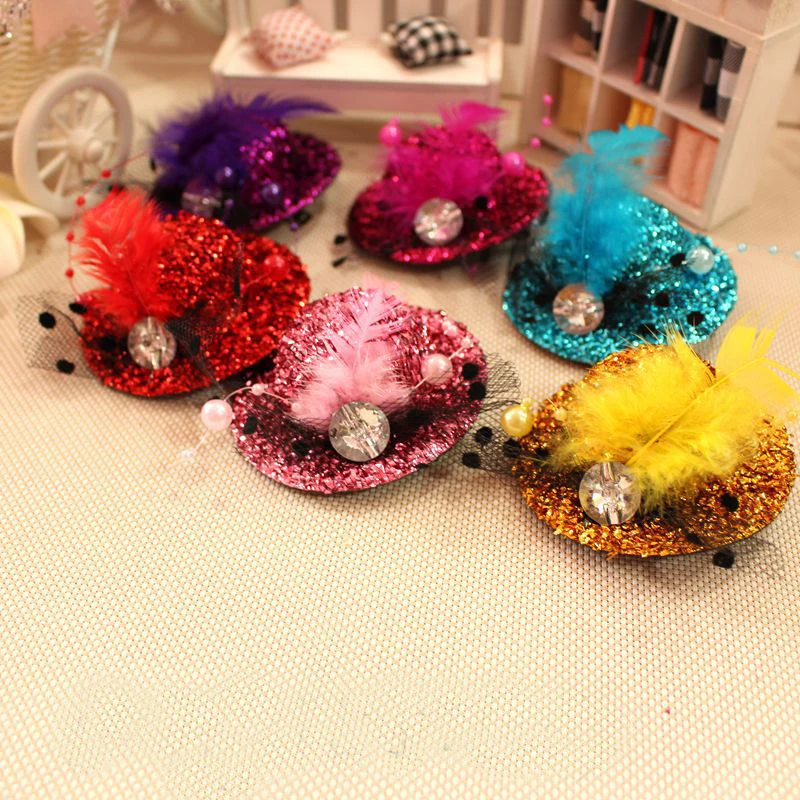 New Party Feather Ribbon Flowers Hats Hairgrips Hair Accessories Kids Girl Children Baby Hair Barrettes Festival Hat Hair Clips