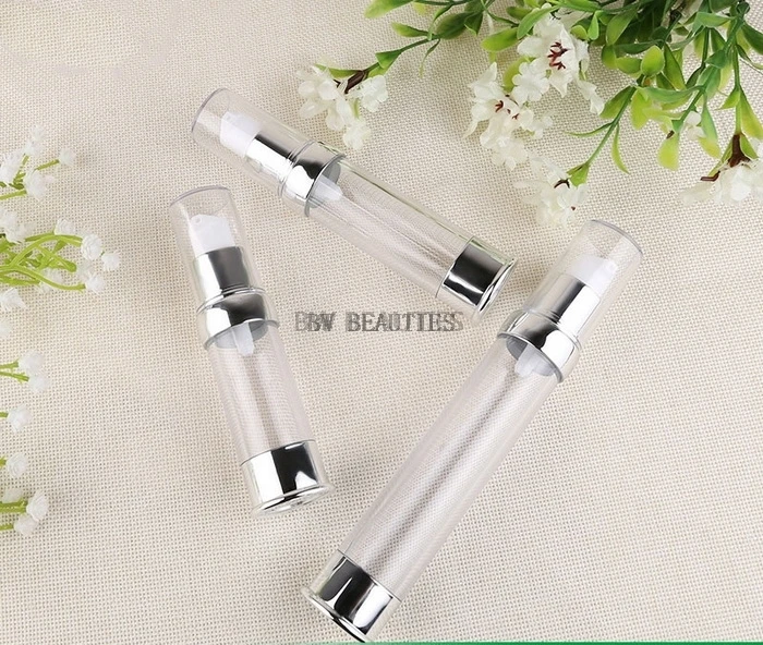 100pcs/lot Silver 15ml 30ml 50ml Airless Pump,Clear Convex Shouler Bottle,Empty Refillable Diy Skin Care Creations