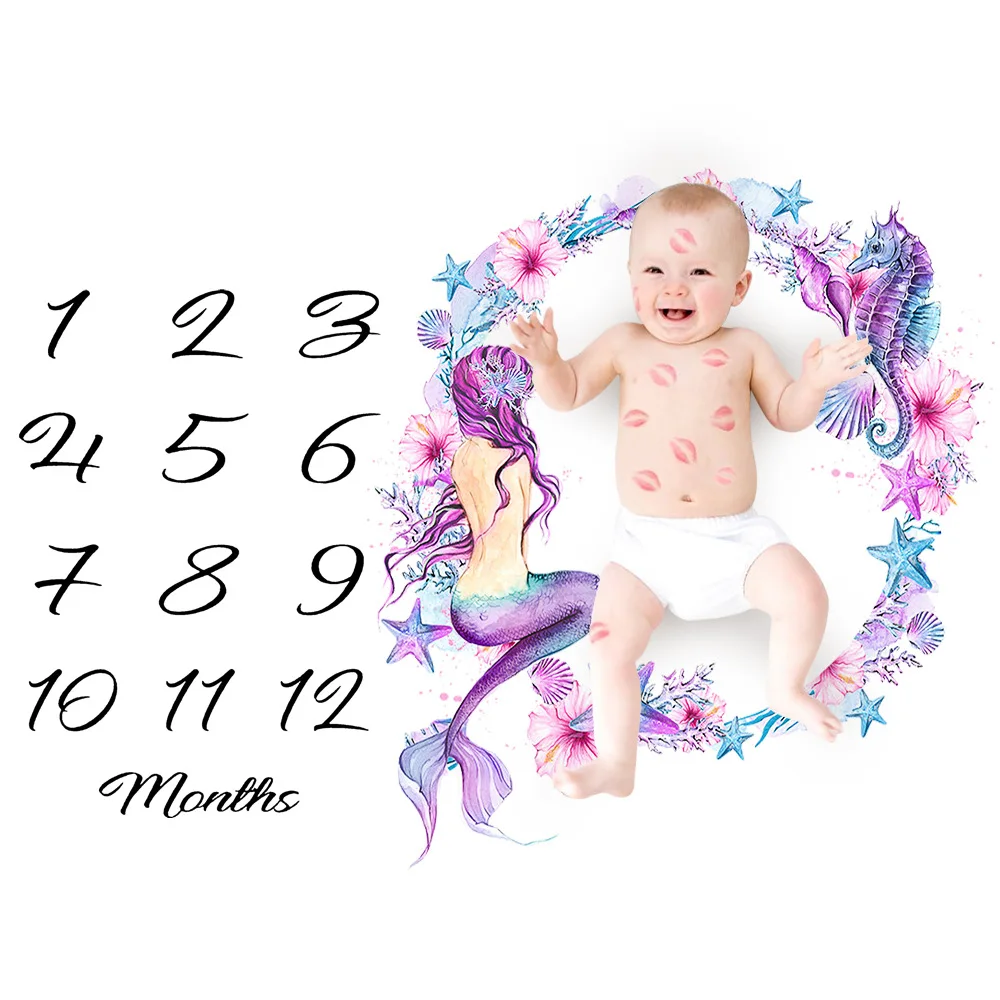 Calendar  Infant Baby Milestone Blanket Photography Props Months Weeks Backdrop Colorful Printed Pictures Cloth 100x100cm