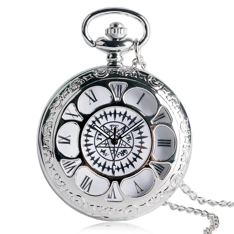 Popolare Anime Black Butler Kuroshitsuji Cosplay Sebastian Ciel collana in argento di lusso con catena orologio da tasca Unisex regali di san valentino