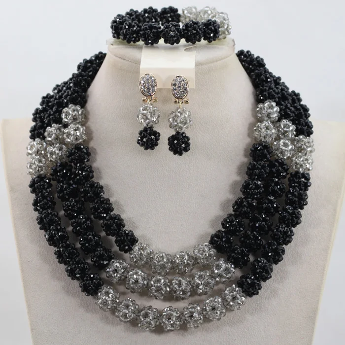

2017 Crystal Balls Jewellery Set Charms Black and Silver Grey African Indian Bridal Necklace for Women Free Shipping ABH268