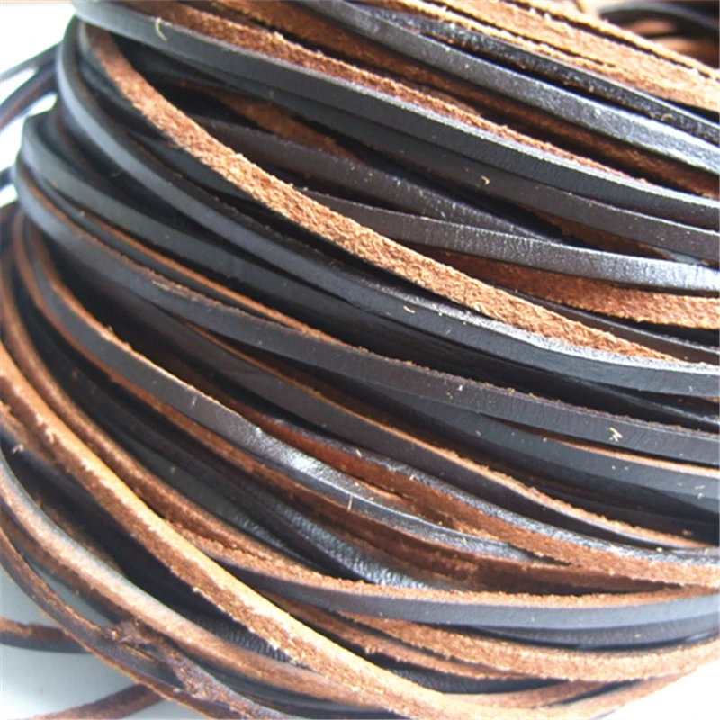 5 Yards Brown Soft Coarse Flat Genuine Leather Cord For Necklace Bracelet Making Rope DIY Fashion Jewelry Accessories 3*2mm