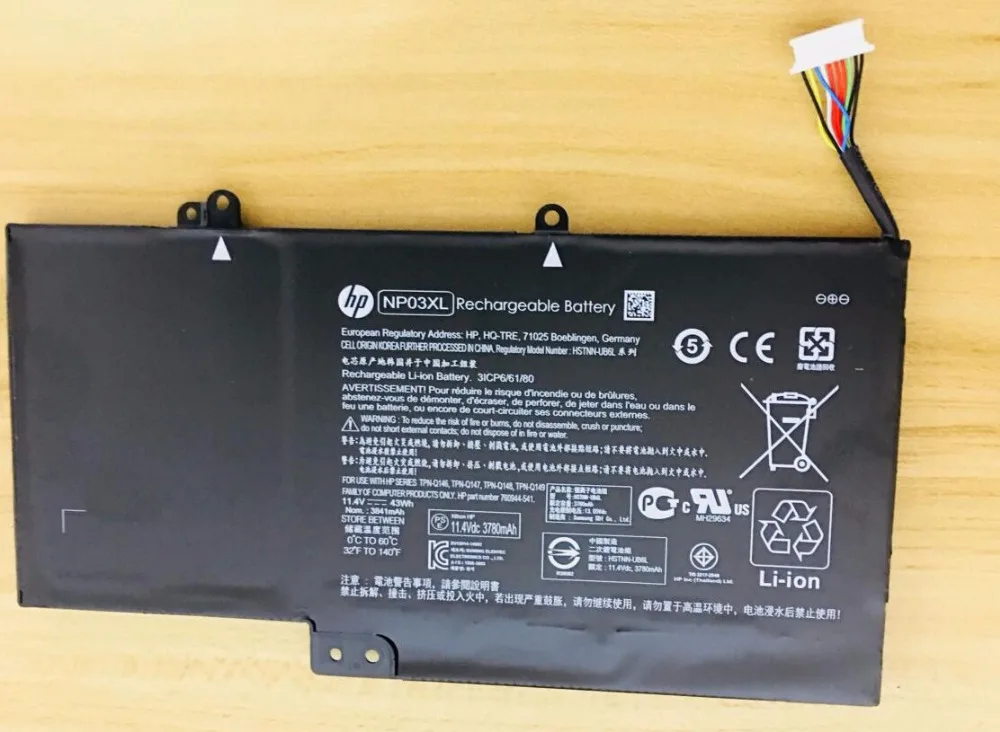 New Genuine Battery for HP Pavilion 13 15 Envy X360 Series NP03XL HSTNN-LB6L 760944-421 TPN-Q146 TPN-Q147 TPN-Q148 11.4V 43WH