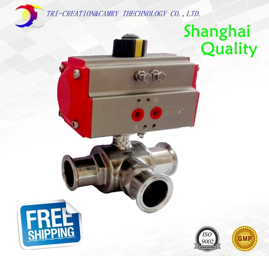 

3/4" DN15 pneumatic food grade ball valve,3 way 304 quick-installed stainless steel valve_double acting T port valve