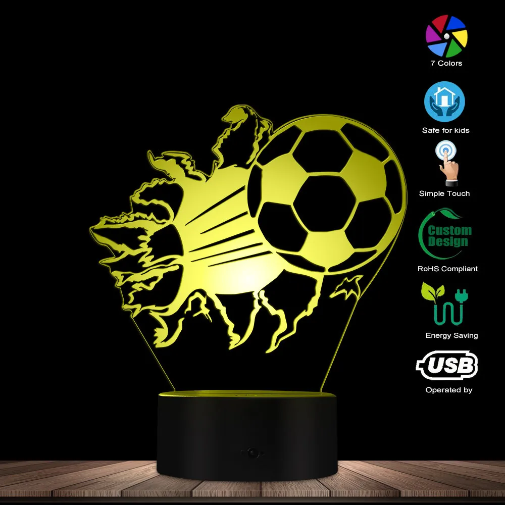 3D Football Night Tafellamp Barsten Voetbal 3D Optische Illusie Led Verlichting Voetbalfans Decoratieve Verlichting Glowing Led Lamp