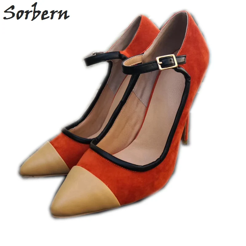 

Sorbern Orange Mary Janes Women Pumps Pointed Toe Ladies Pump Stilettos High Heel Women Luxury Designer Shoes 2019 Shoes New