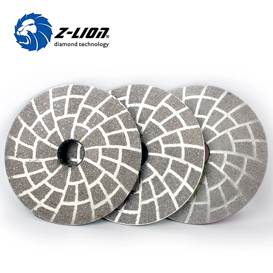 Z-LION 4" 1 Piece Diamond Polish Pad Vacuum Brazing Polishing Wheel Granite Concrete Marble Grinding Disc Sanding Pad