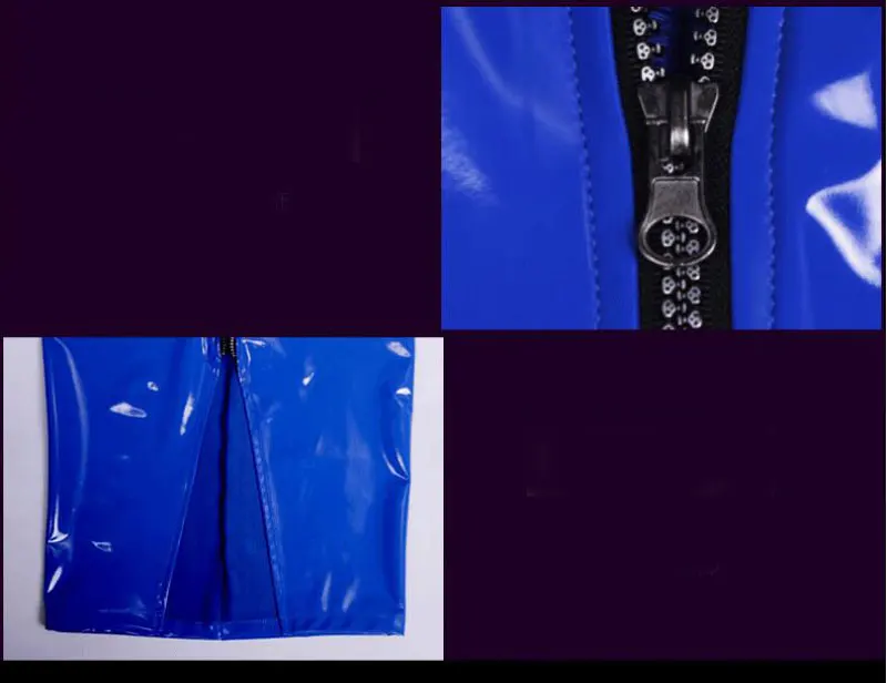 Sexy Vrouwen PVC Glanzend Glanzend Diepe V-hals Micro Mini Jurk Latex Hoge Cut Rits Strakke Potlood Leuke Meid Jurk Mouwloos