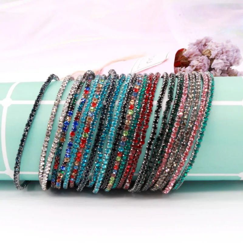 Hot Sale 5Pcs/Lot 17cm Round Colorful Glittering Claw Cup Chains Full Rhinestones Bangle Bracelets Girl Jewelry DIY Accessories