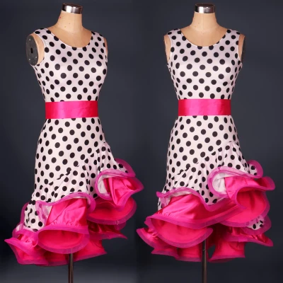 

custom custmize polka dot spiral fishbone latin Rumba cha cha salsa tango one-piece dance dress competition wear S-XXXL L045