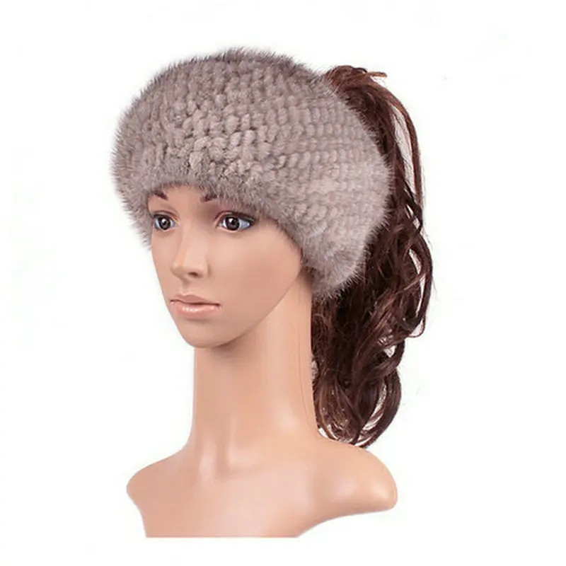 Plaid New arrival 2 Use Cap Knitted Scarf & Winter Hats for Women Real Mink Fur Winter Hat Knitted Warm Natural Mink Fur Scarves