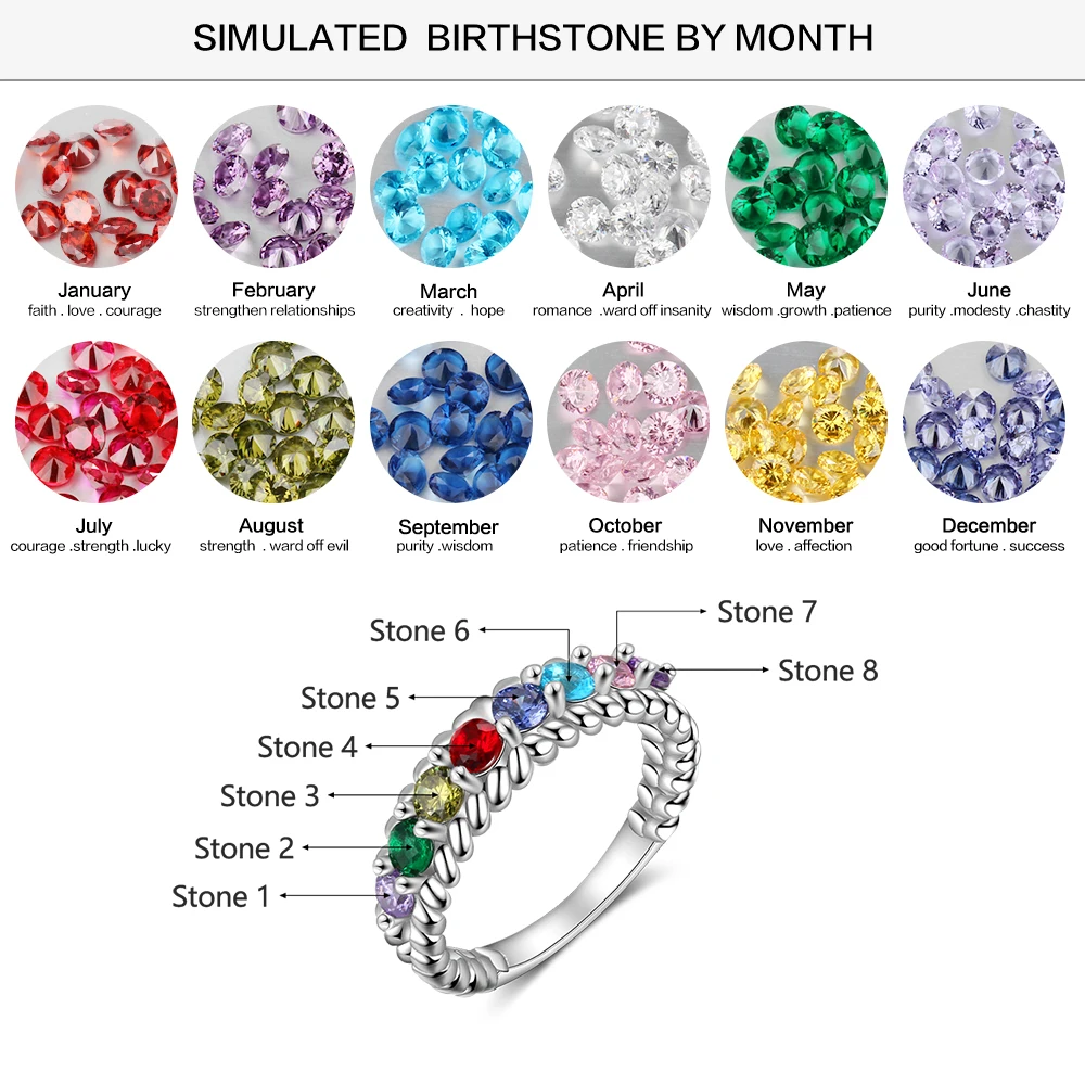 Personalized Family Gift Customized 8 Birthstones Rings for Women Custom Gifts for Grandma Trendy Jewelry (JewelOra RI103809)