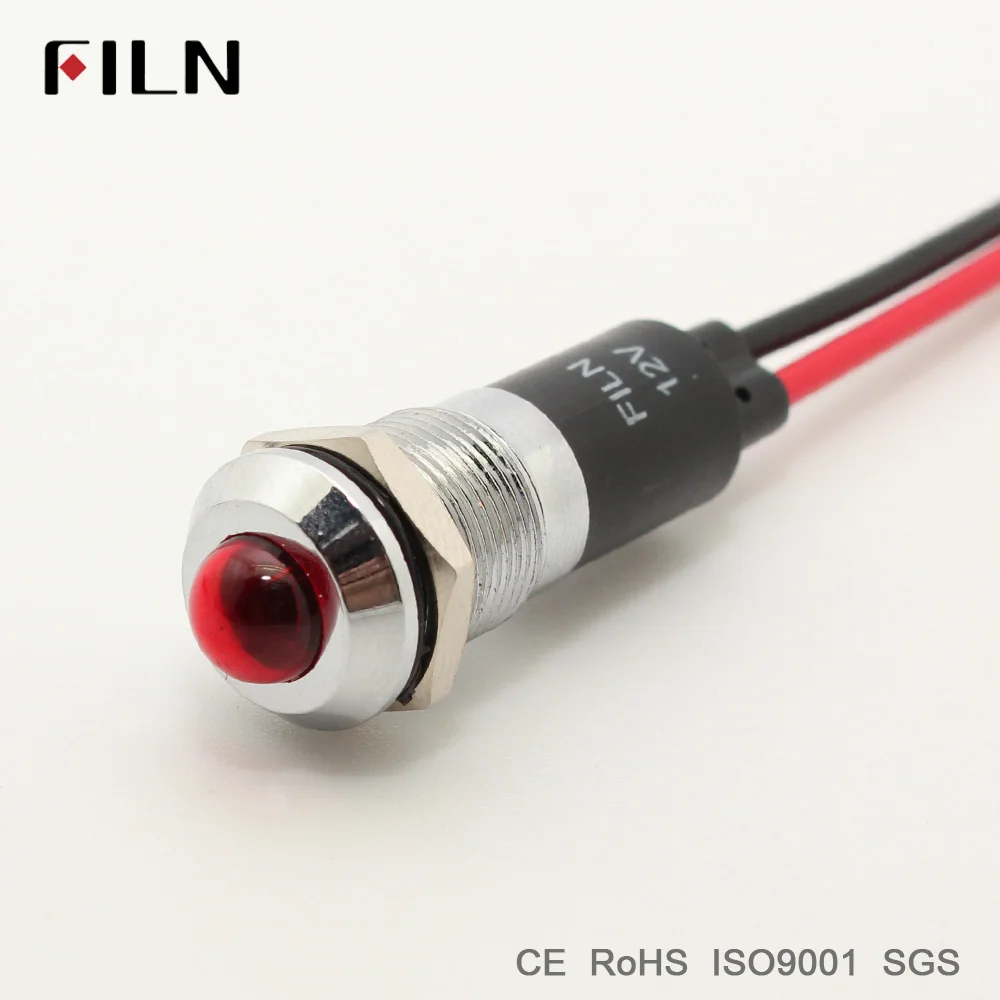 FILN metal pilot indicator signal lamp 12mm 12v 24v 110v red yellow blue green white led light