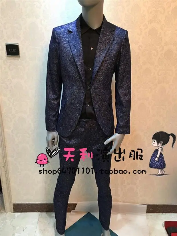 S-5xl 2021 Men Clothing New Fashion Shining Slim Suit Singer Costumes The Host Formal Dress Plus Size Blazer Suits