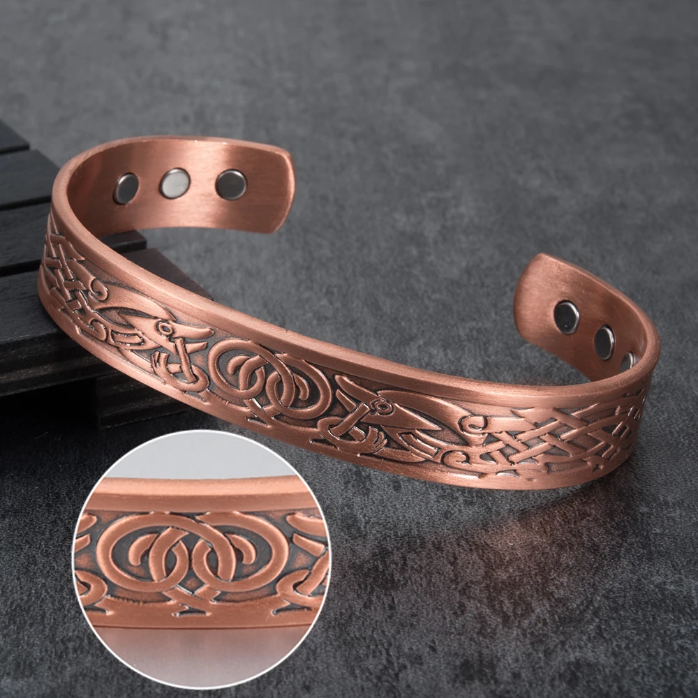 Vinterly Viking Bracelets Women Energy Pure Copper Magnetic Bangles Male Unisex Vintage Adjustable Open Cuff Jewelry Resizable