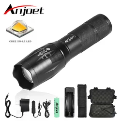 Anjoet A100 CREE XML L2 U3 LED 5000Lm Zoom Tactical Aluminum Flashlight Zoomable Torch Lamp For AAA 18650 Rechargeable Battery