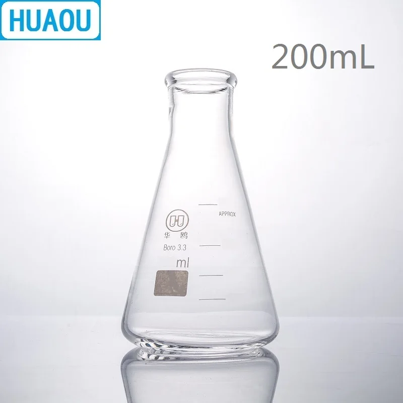 

HUAOU 200mL Erlenmeyer Flask Borosilicate 3.3 Glass Narrow Neck Conical Triangle Flask Laboratory Chemistry Equipment