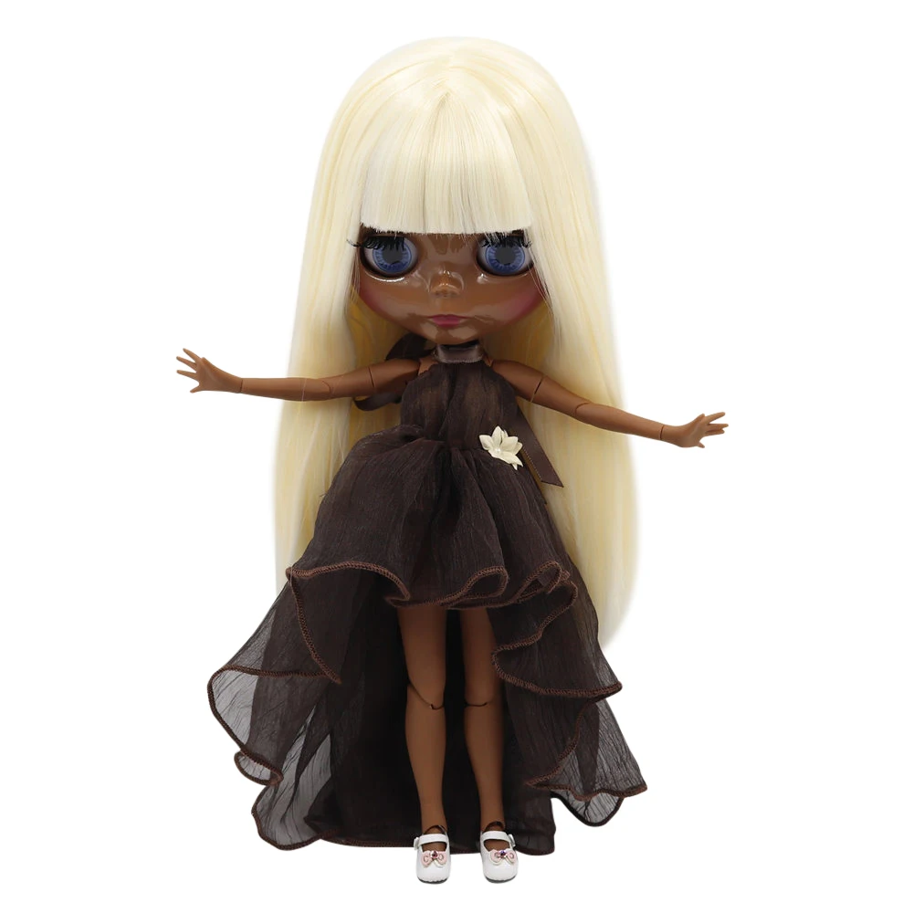 ICY DBS Blyth doll Super dark skin joint body black Glossy face Gold straight hair. No.BL340