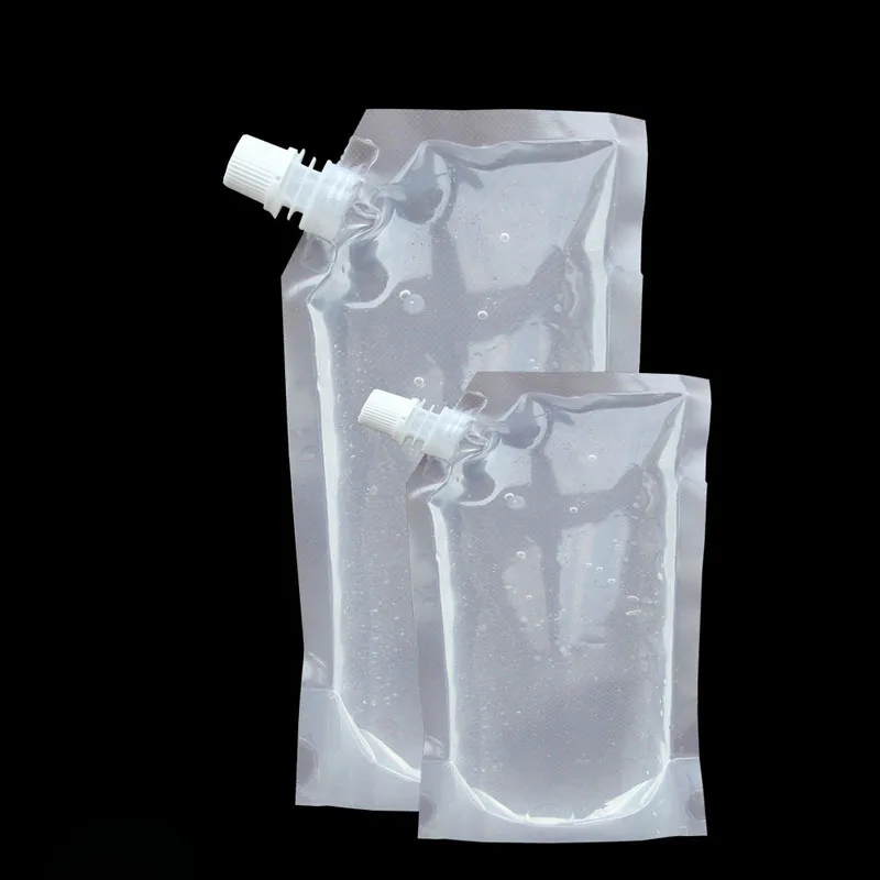 500Pcs/Lot Blank Transparent Clear Drink Packaging Bag Plastic Spout Bag Package Pouches For Juice DIY Beverage Liquid ZA4192